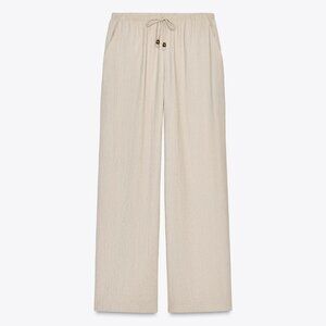 ZARA ELASTIC WAIST WIDE LEG PANTS SAND BEIGE COLOR XXL